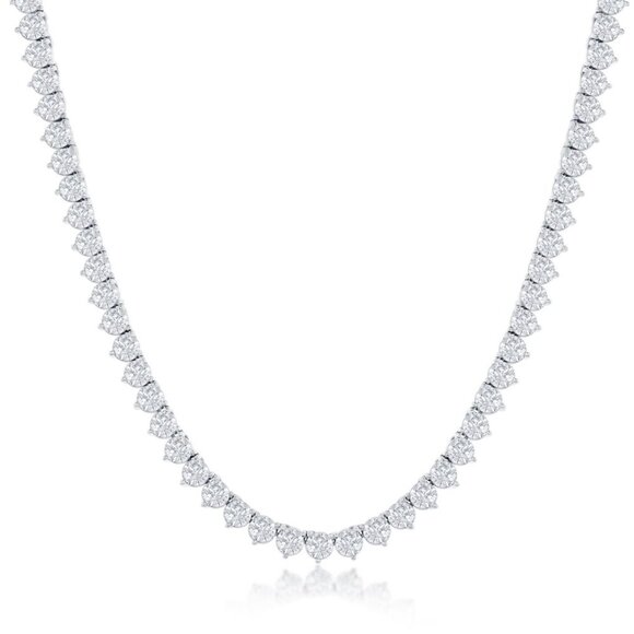 Stunning Sterling Silver Tennis Necklace with 5mm Cubic Zirconia Stones
